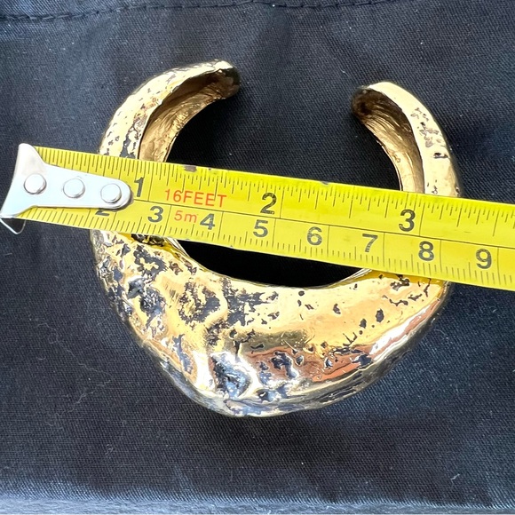 SAINT LAURENT Gold w Black Hammered Finish With Antique Look Cuff Bracelet NWOT - Picture 13 of 16